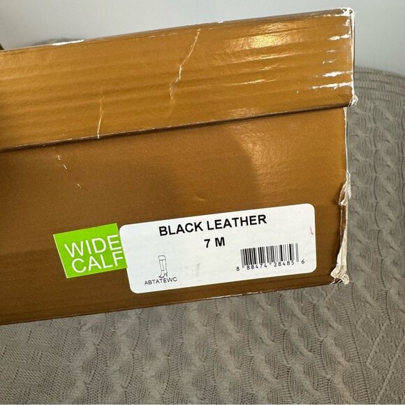 Audrey Brooke Black Knee-High Leather High Heel Platform Wide Calf Boots - Picture 7 of 7